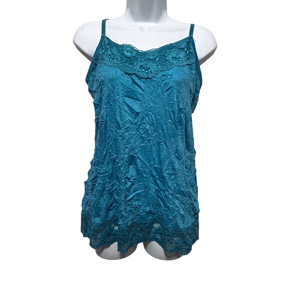 Womens Camisole L Teal Lace Trim Y2K Coquette Lingerie Indie Sleaze Layering Top
